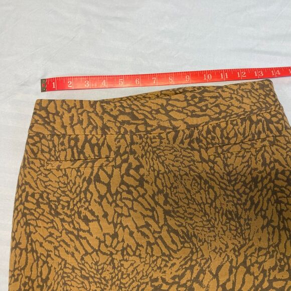 LOFT Mini Skirt Brown Mustard Yellow Abstract Safari Animal Print Lined Sz 0 - Picture 5 of 6